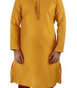 Yellow embroidered raw silk kurta-pajama