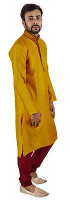 Yellow embroidered raw silk kurta-pajama 4