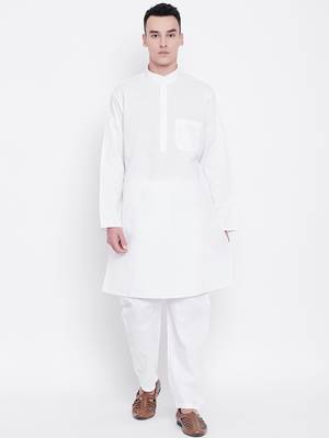 White plain cotton kurta-pajama 1