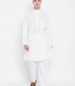White plain cotton kurta-pajama