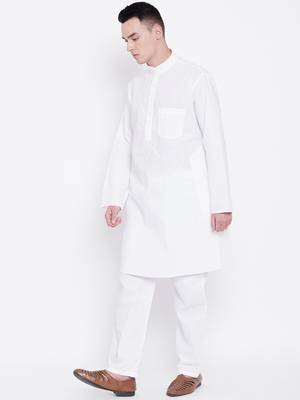 White plain cotton kurta-pajama 3