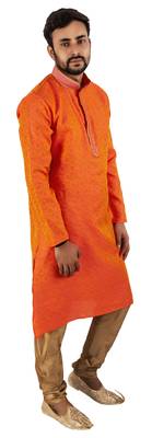 Orange embroidered raw silk kurta-pajama 3
