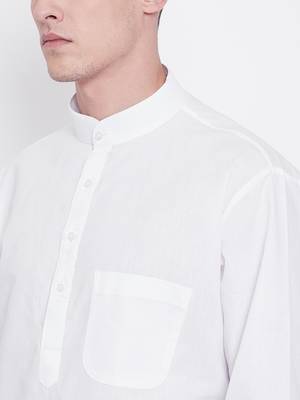 White plain cotton kurta-pajama 4