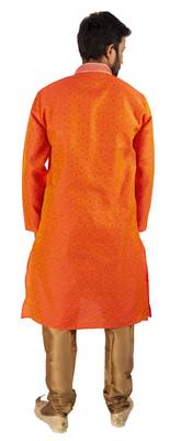 Orange embroidered raw silk kurta-pajama 5