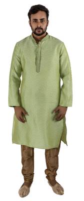 Green embroidered raw silk kurta-pajama 3