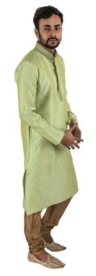 Green embroidered raw silk kurta-pajama 4