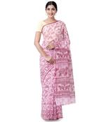 Pink printed blended cotton saree with blouse