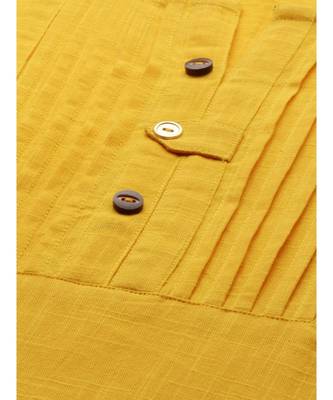 Women Yellow & Brown Solid Straight Cotton Slub Kurta With Pants 4