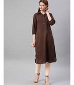 Women Brown & Beige Solid Straight Cotton Kurta With Pants