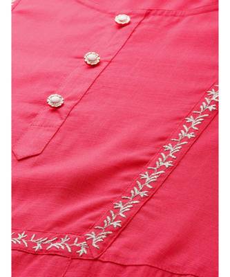 Women Coral Solid A-Line Rayon Kurta With Pants 4