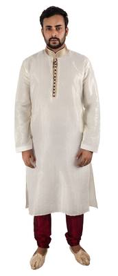 White embroidered raw silk kurta-pajama 2