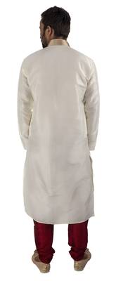 White embroidered raw silk kurta-pajama 5