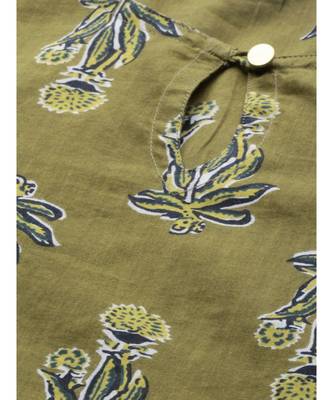 Women Olive Ethnic Motifs Straight Cotton Kurta, Palazzo With Dupatta 4