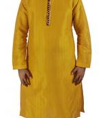 Yellow embroidered raw silk kurta-pajama