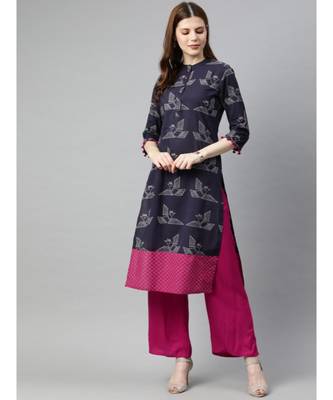 Women Purple & Magenta Quirky Straight Cotton Kurta With Palazzo 1