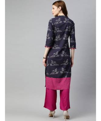 Women Purple & Magenta Quirky Straight Cotton Kurta With Palazzo 2