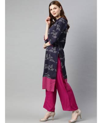Women Purple & Magenta Quirky Straight Cotton Kurta With Palazzo 3