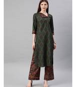 Women Green Ethnic Motifs Straight Viscose Kurta With Palazzo