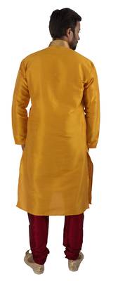 Yellow embroidered raw silk kurta-pajama 5