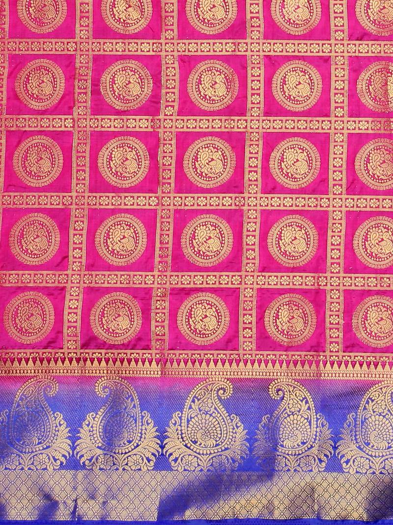 Deep Pink Colour Handloom Tussar Silk Saree With Attached Blouse