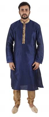 Blue embroidered raw silk kurta-pajama 1