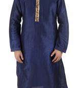 Blue embroidered raw silk kurta-pajama