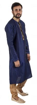 Blue embroidered raw silk kurta-pajama 3