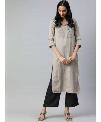 Women Grey & Black Solid Straight Rayon Slub Kurta With Palazzo 1