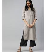 Women Grey & Black Solid Straight Rayon Slub Kurta With Palazzo