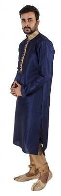 Blue embroidered raw silk kurta-pajama 4