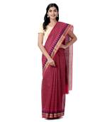 Pink printed blended cotton saree with blouse