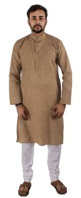 Beige plain cotton kurta-pajama 2