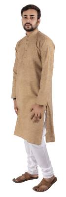 Beige plain cotton kurta-pajama 4