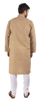 Beige plain cotton kurta-pajama 5