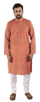 Red plain cotton kurta-pajama 1