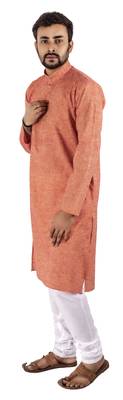 Red plain cotton kurta-pajama 3