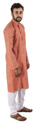 Red plain cotton kurta-pajama 4