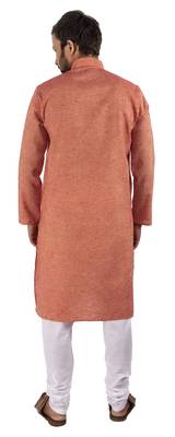 Red plain cotton kurta-pajama 5