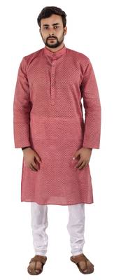 Red plain cotton kurta-pajama 3