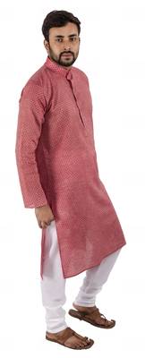 Red plain cotton kurta-pajama 1