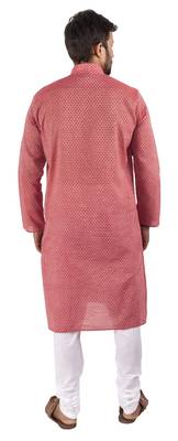 Red plain cotton kurta-pajama 4