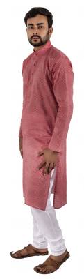 Red plain cotton kurta-pajama 5