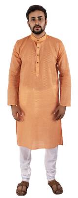 Orange plain cotton kurta-pajama 3