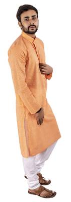 Orange plain cotton kurta-pajama 4