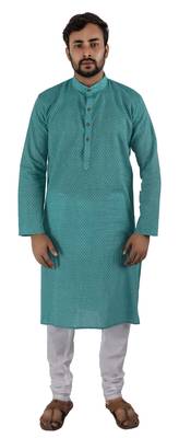 Green plain cotton kurta-pajama 2