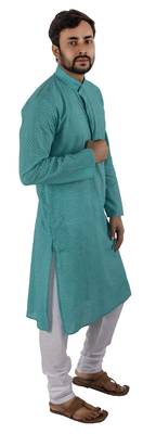 Green plain cotton kurta-pajama 4
