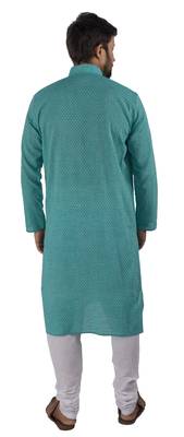 Green plain cotton kurta-pajama 5