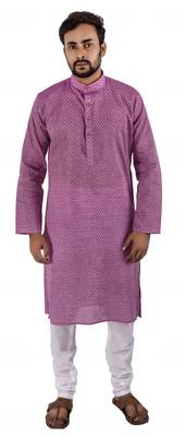 Purple plain cotton kurta-pajama 4