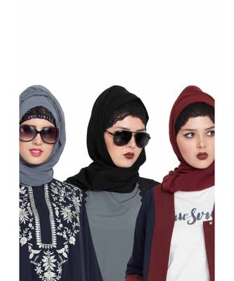 Set Of Three Stole Hijabs In Soft And Super Fine Georgette 1