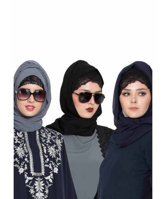 Set Of Three Stole Hijabs In Soft And Super Fine Georgette 1